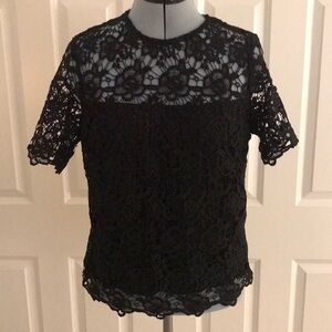 Nanette Lepore Black Crochet Lace Top M
